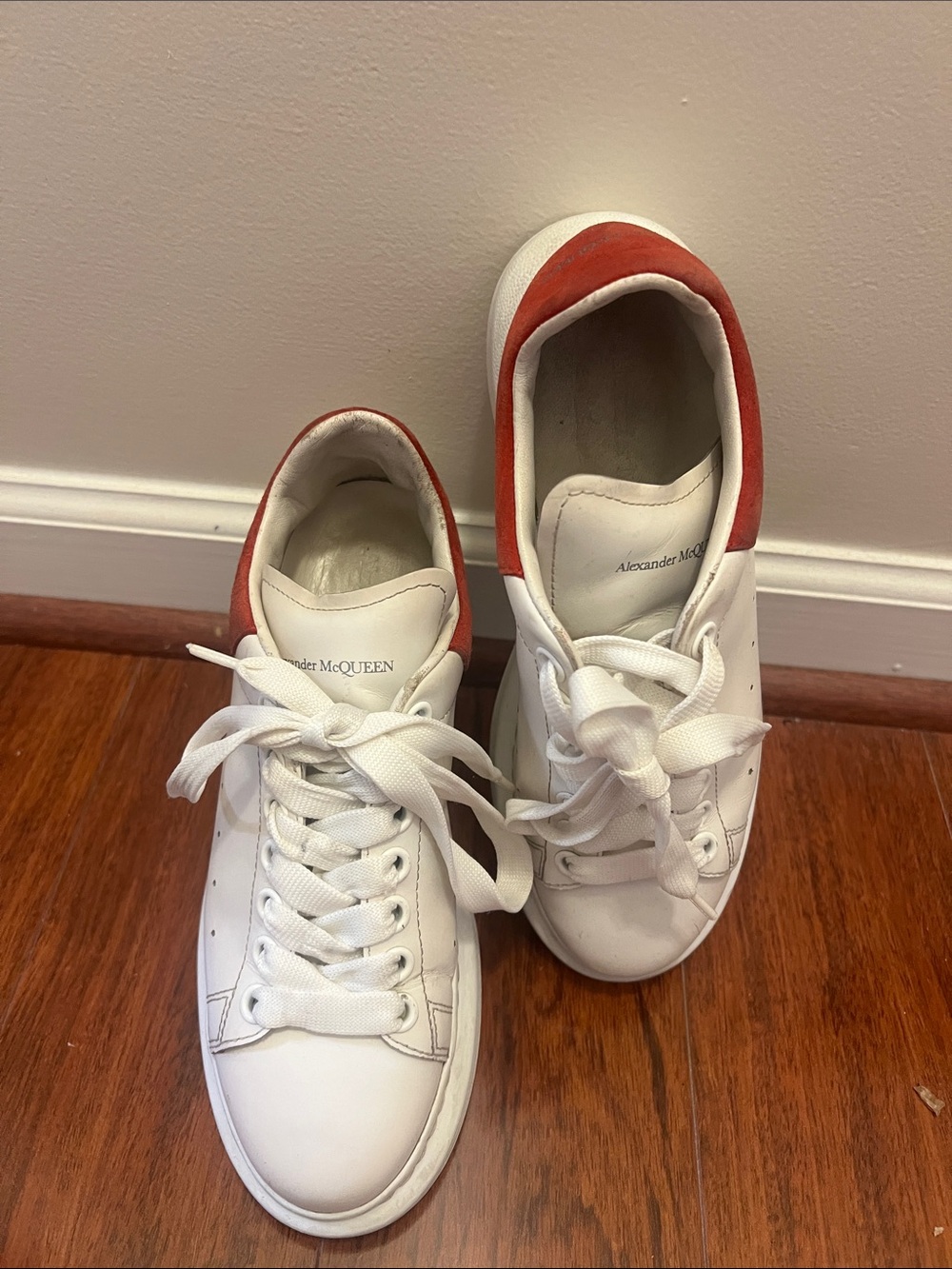 Alexander McQueen White Sneakers with Red Heel Accent